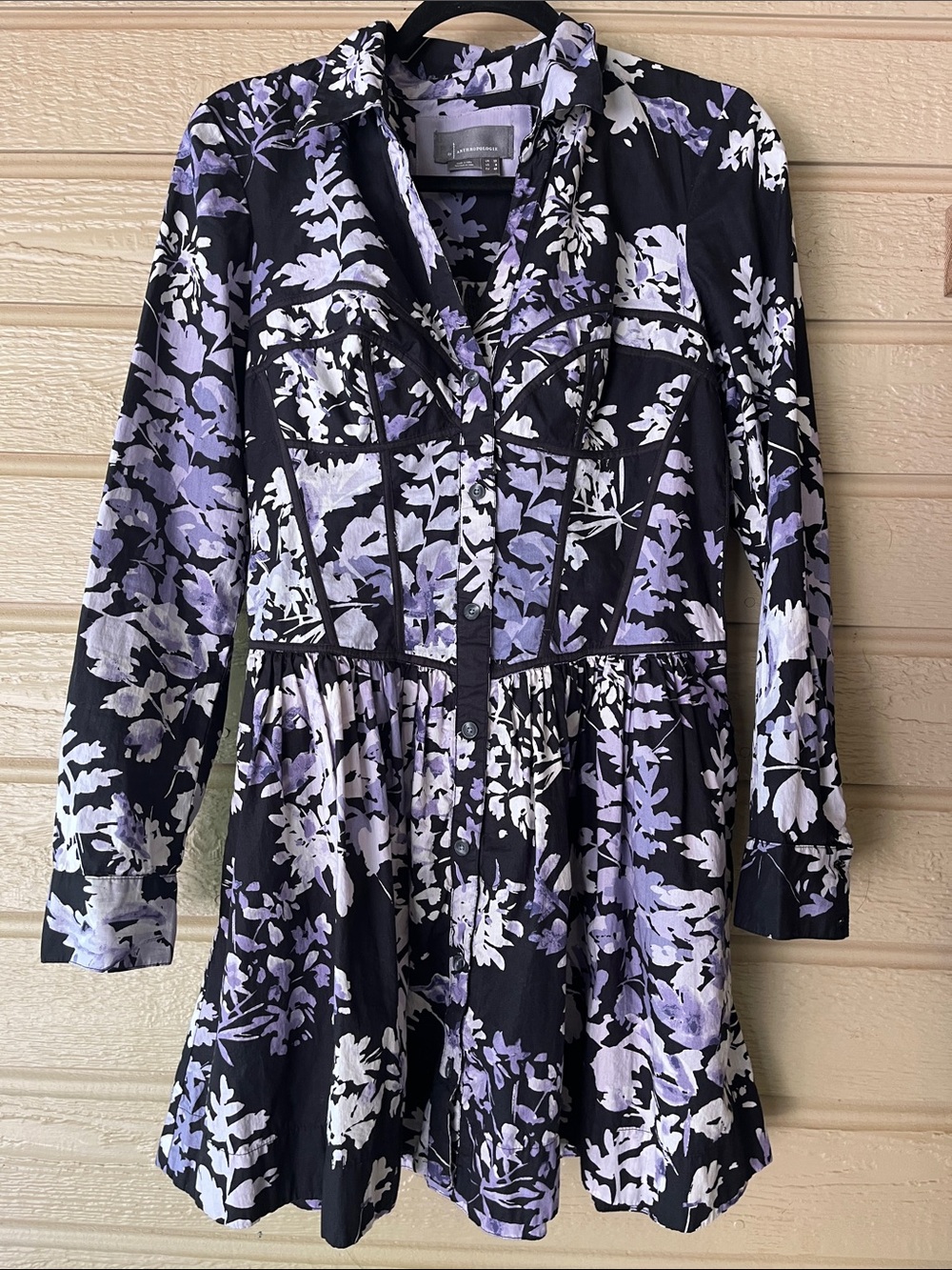 Anthropologie Black Dress with Lavender Floral Print